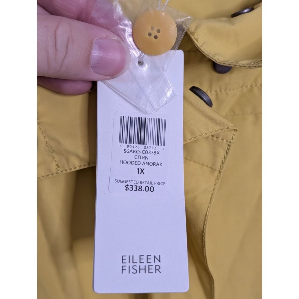 Eileen Fisher Citrn Hooded Anorak Coat 1X Lightweight Organic Cotton/Nylon Rain - Picture 4 of 16